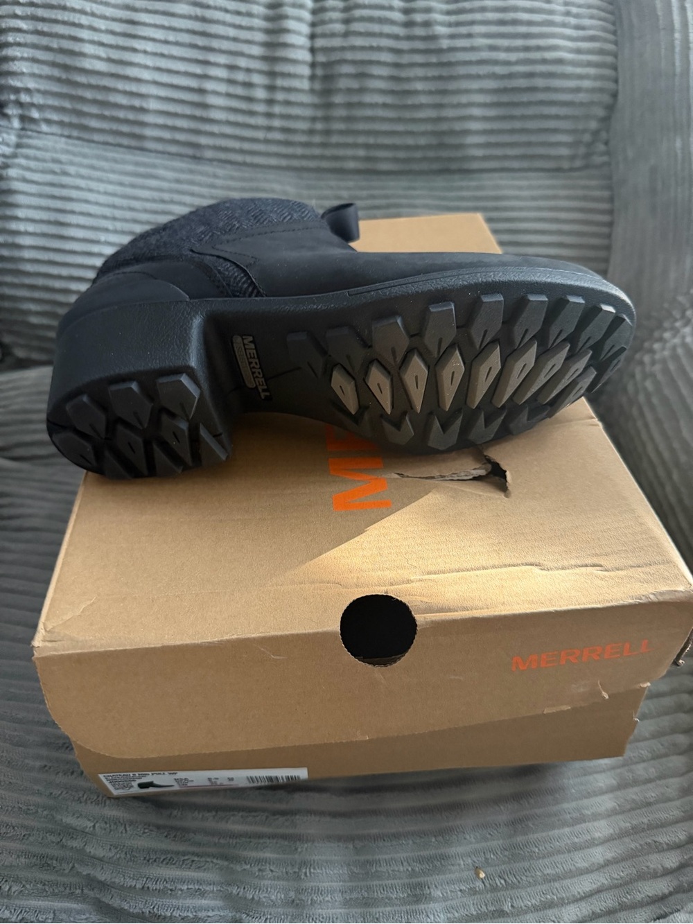 Merrell Black Ankle Bootie with Herringbone Collar - Picture 3 of 6